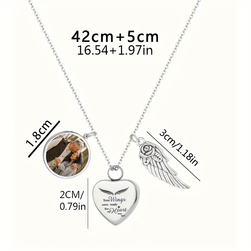 Customizable Memorial Pendant Necklace with Perfume Bottle & Wings